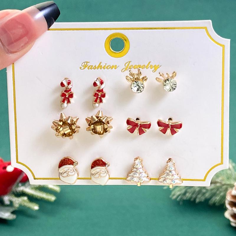 Christmas Earrings Set Colorful Santa Reindeer Snowman Drop Resin Designs Festive Holiday Gift Card Package Accessories