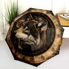 Gear Wolf  pattern, automatic folding umbrella, portable and foldable design, 8 ribs, a Christmas or birthday gift.
