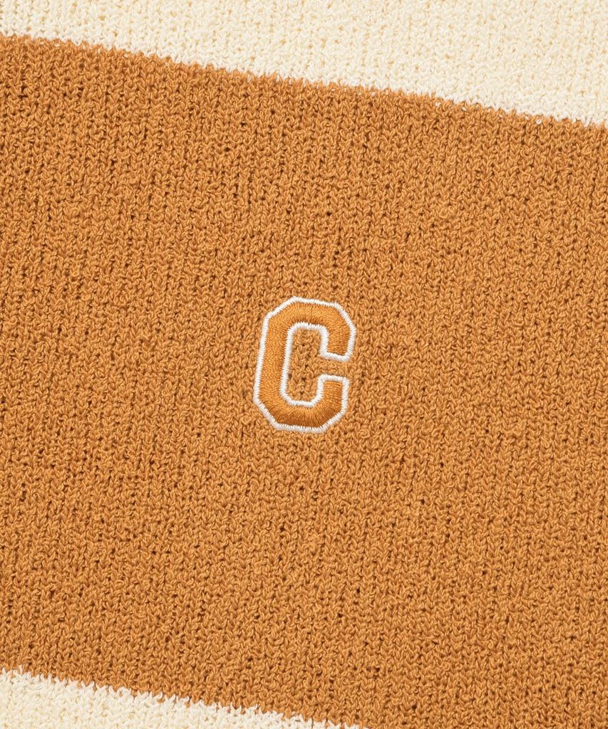 COVERNAT C Logo Stripe Collar Half Knit Orange
