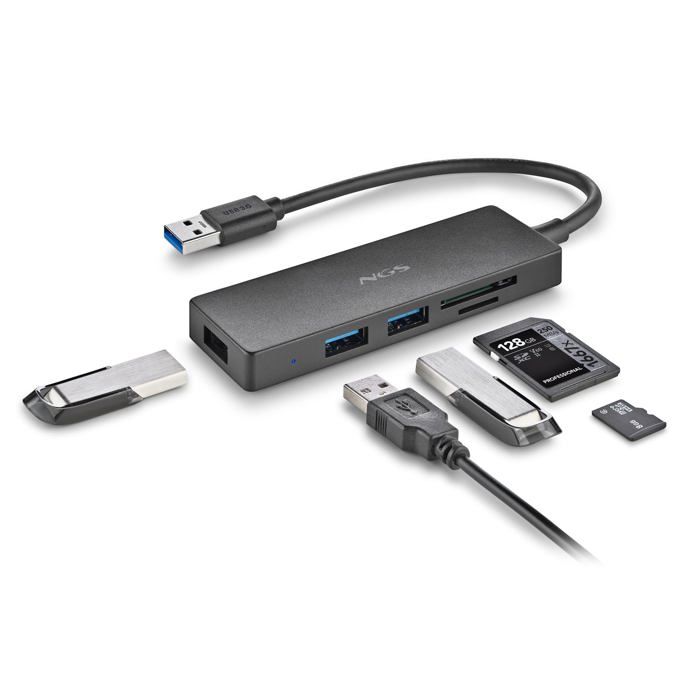 Concentrateur USB-C - NGS - iHub Reader - Vitesse De Transfert 5 Gbps - Couleur Noire - USB 3.0