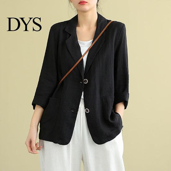 Women Business Coat Summer Suit Lapel Long Sleeve Solid Color Jacket Button Closure Loose Fit Thin Outwear Comfortable