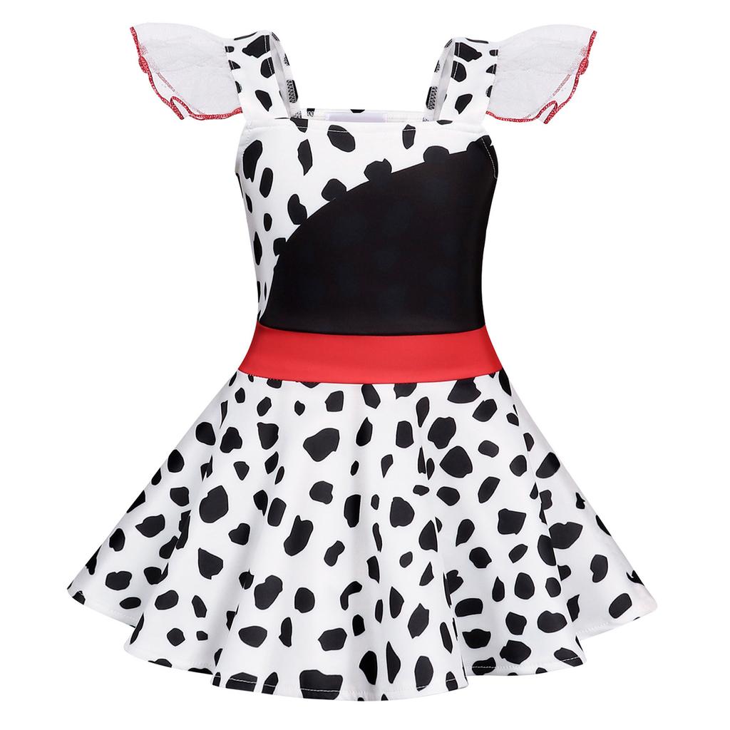 Toddler Girls Dalmatian Print Dress Ruffle Sleeve Movie Character Cosplay Costume for Role Play Party