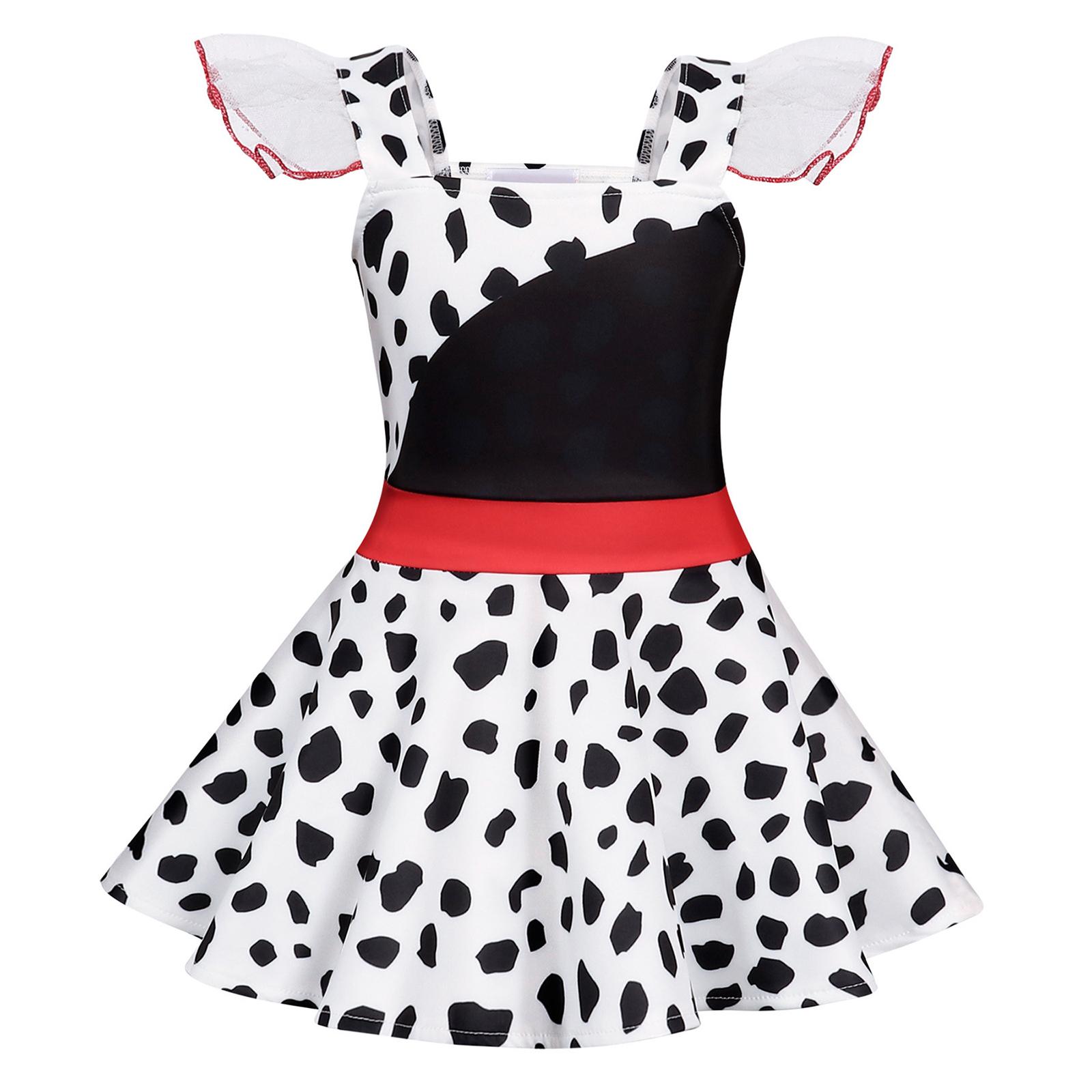 

Kids Casual Dress Up Costume Dalmatian Dog Print Ruffle Sleeve for Halloween Role Play and Daily Wear for Little Girls 9-10 Years