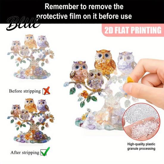 2D Acrylic Owl Realistic Figurine Perched Ornament Tree Decoration Owls with Base Colorful Flower Ornament for Desktop Bookshelf Decor