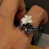 Fashion Black and White Mandala Flower Ring for Women Men Personality Metal Punk Unique Party Finger Rings Jewelry Accessories