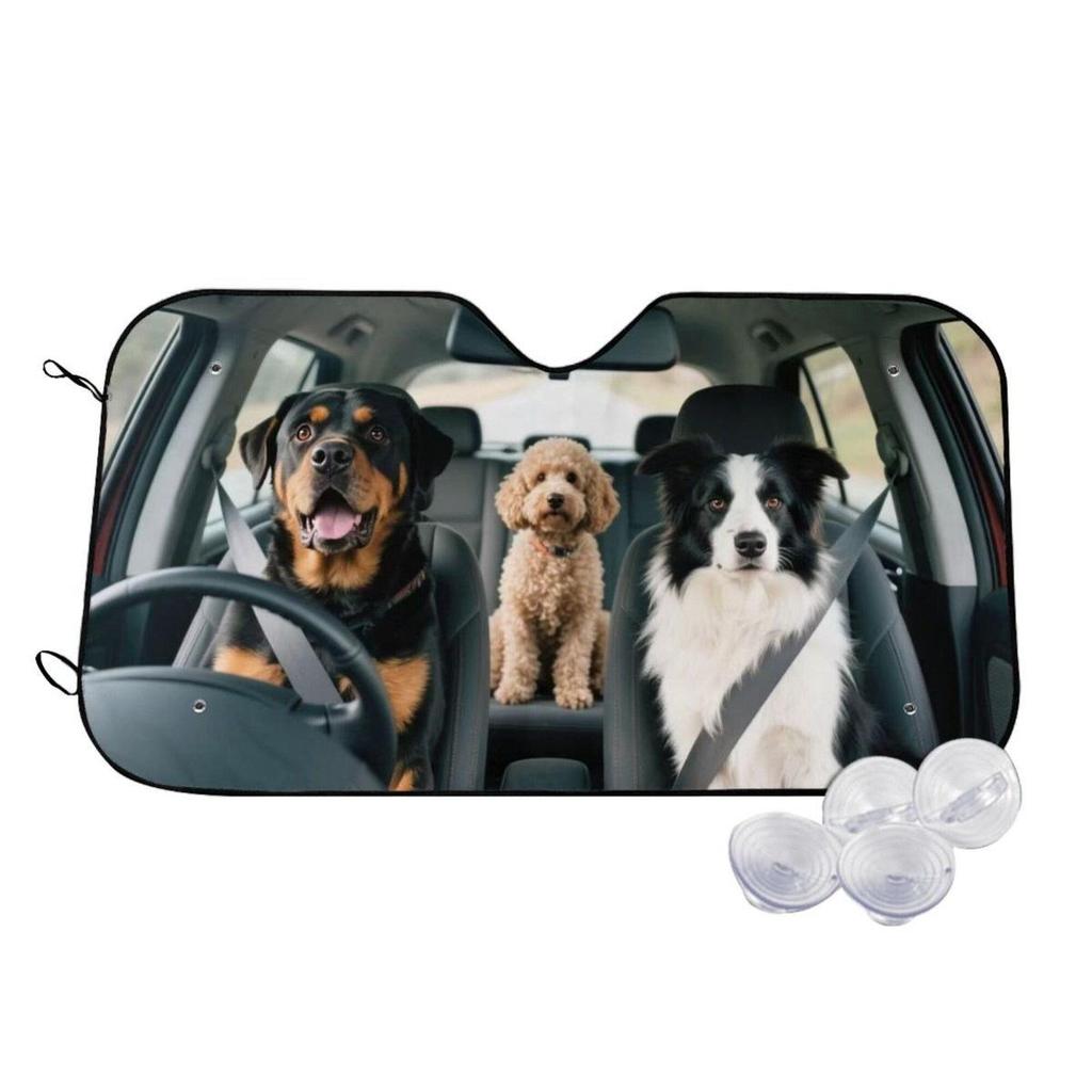 Adorable Dog Print Insulated Car Sunshade - Universal Fit