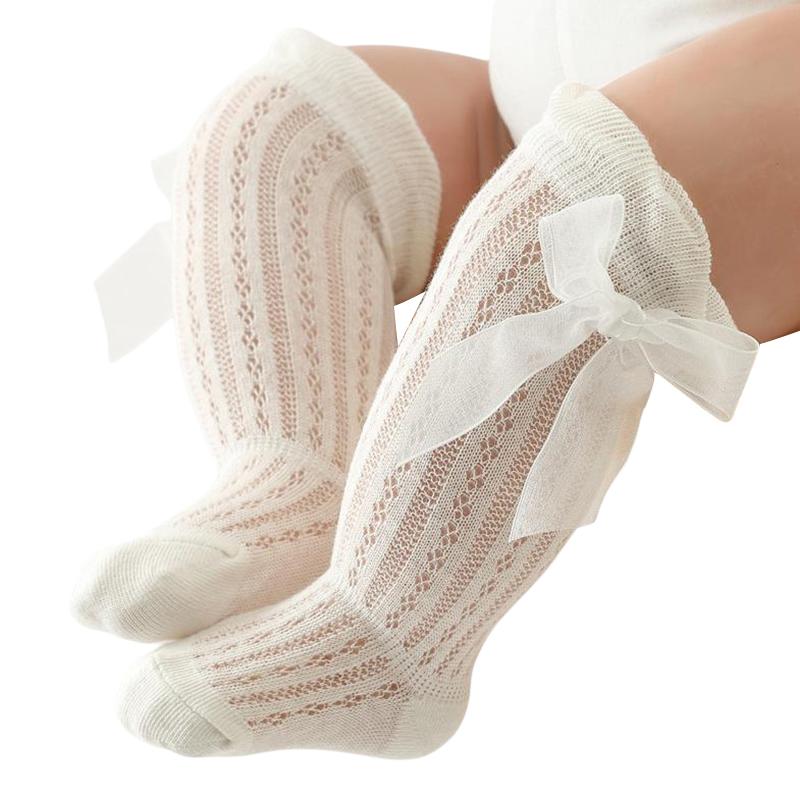 Baby Knee High Socks Toddler Long Socks Girls Bow Ruffled Knee Socks Bow Mesh Tube Stockings Infant Dress Socks