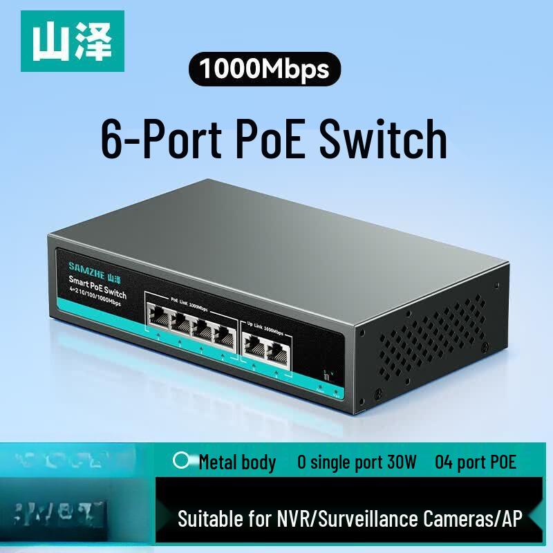 

SAMZHE 6-Port Gigabit 4-Port PoE Switch CN plug (adapter included)
