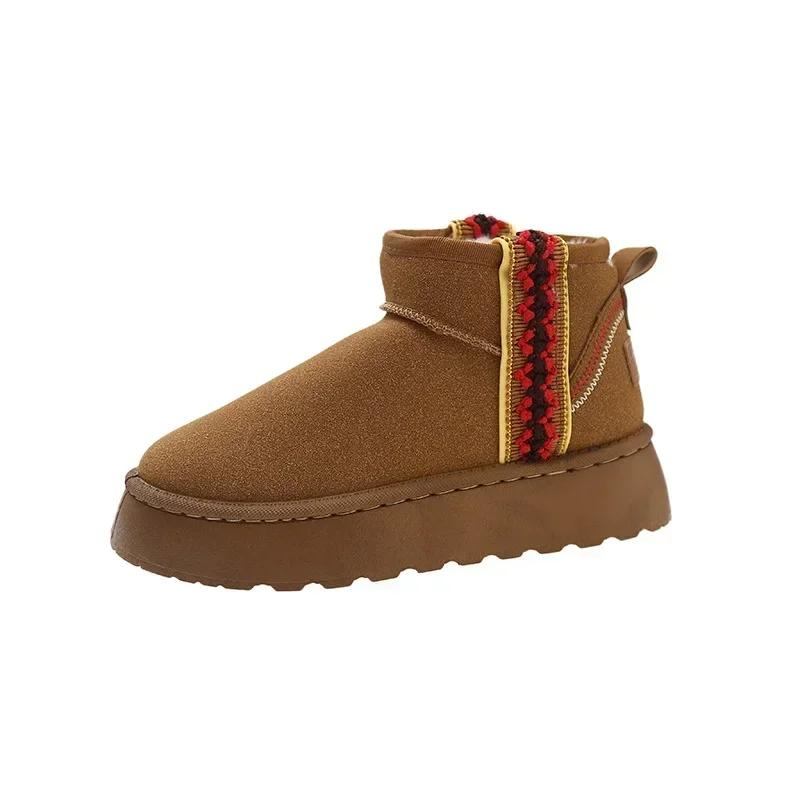 Fashion Women's Ankle Snow Boots Round Toe Booties Shoes for Woman Elegant With Low Heels Boot Designer Luxury Large Size Warm 39 Pu Y2k