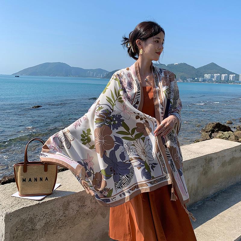 

Женская шаль, СОВРЕМЕННАЯ НОВАЯ САГА, летний пляжный шарф, палантины с принтом, женские тонкие шали, накидки, палантин One Size кофейный