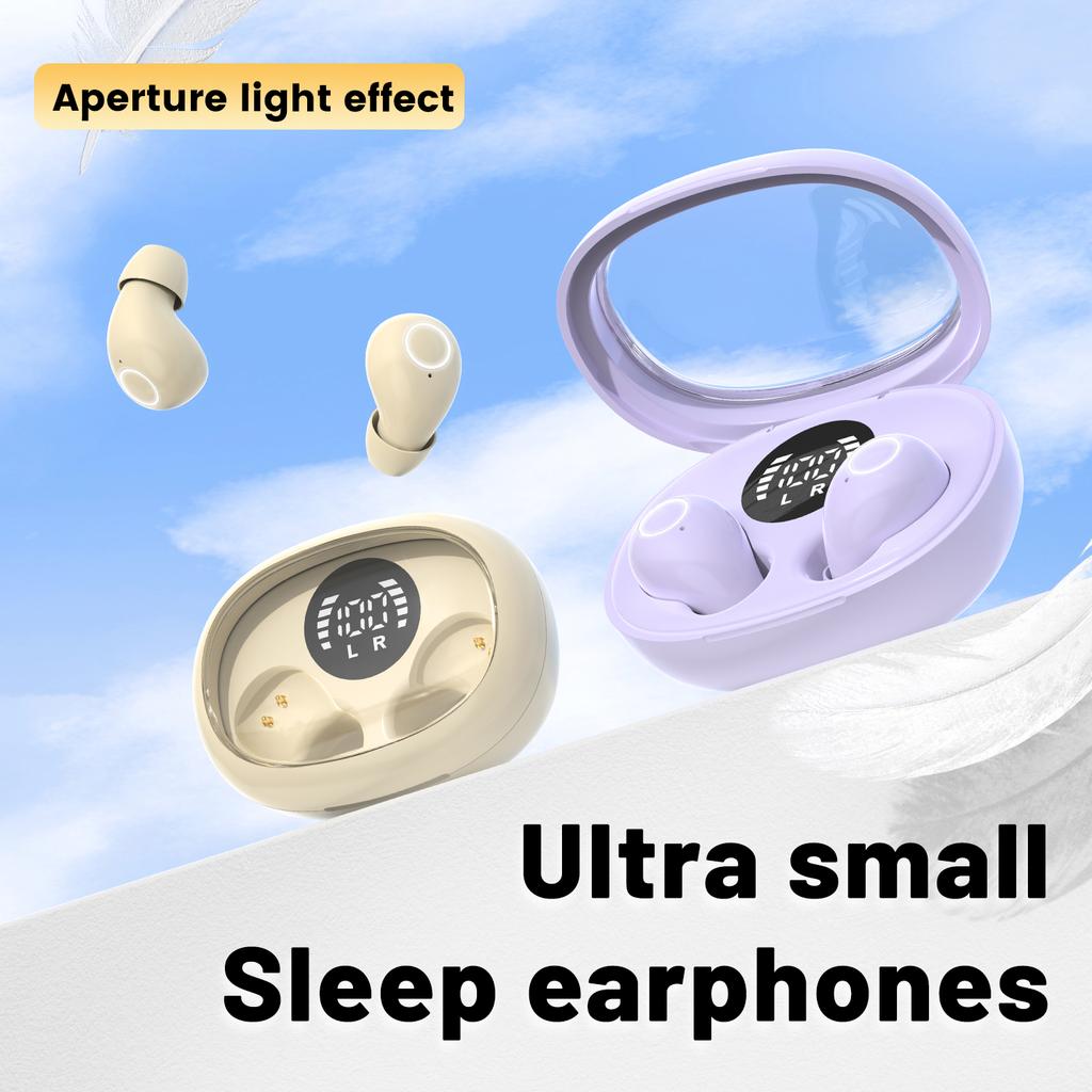 Mini Invisible Headphones Wireless Bluetooth 5.3 Headphones Bass Sleeping Headphones with Microphone Noise Cancellation HD