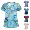 (Qunide) Women's Fashion Printed Short Sleeve Workwear With Double Pockets Tops Nurses' Uniforms
