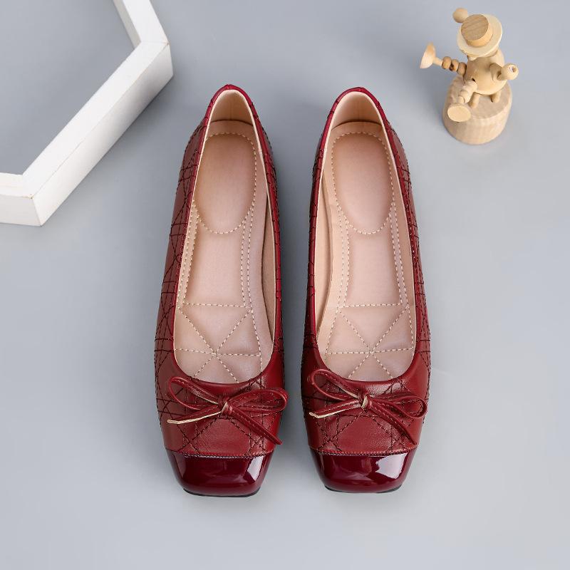 Women Ballet Flats 2026 Autumn Bowknot Square Toe Design Mary Jane Shoes Elegant Soft Sole High Quality Comfortable Single Shoes