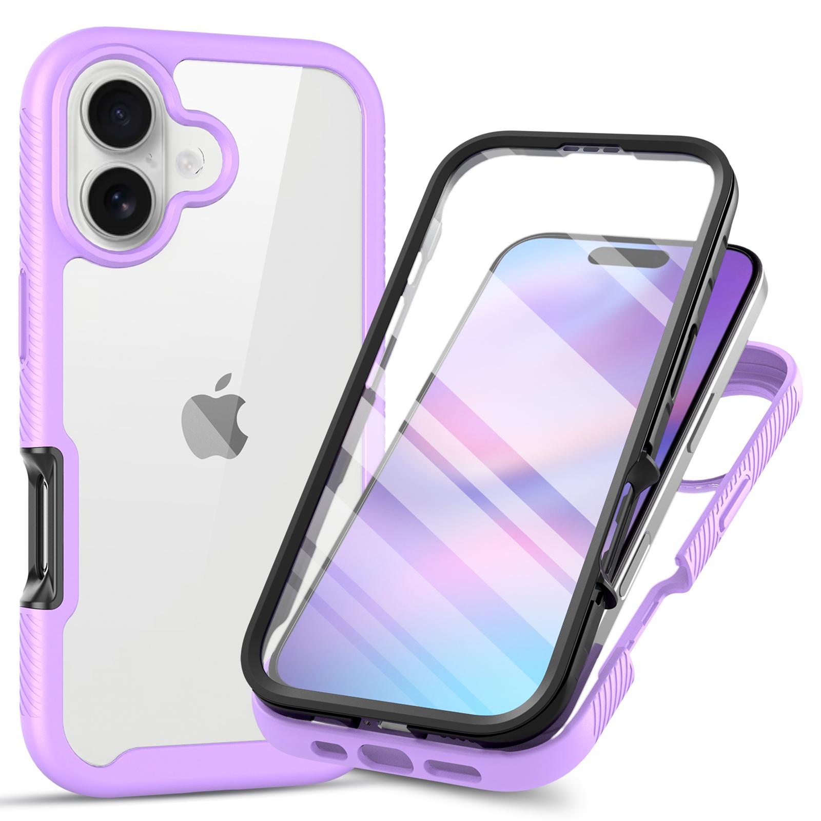 

Прозрачный чехол для iPhone 17 PC+TPU Задняя крышка телефона с ПЭТ защитной пленкой для экрана Purple