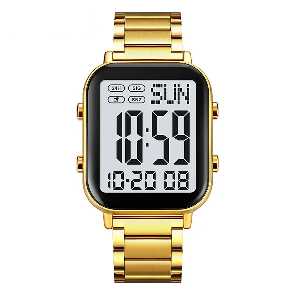 Digital Watch for Men Waterproof Sport Electronic Wristwatch EL Display Stainless Steel Watches