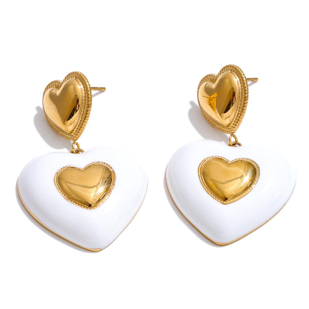 

Yhpup Hot Style White Enamel Heart Love Drop Earrings Classic Style Golden Platinum PVD Plated Women Daily Jewelry Waterproof
