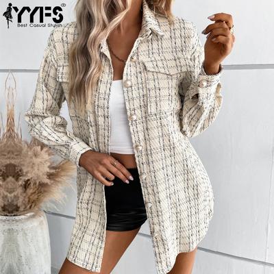Women's Fashion Casual Plaid Print Long Sleeve POLO Neck Blouses & Shirts