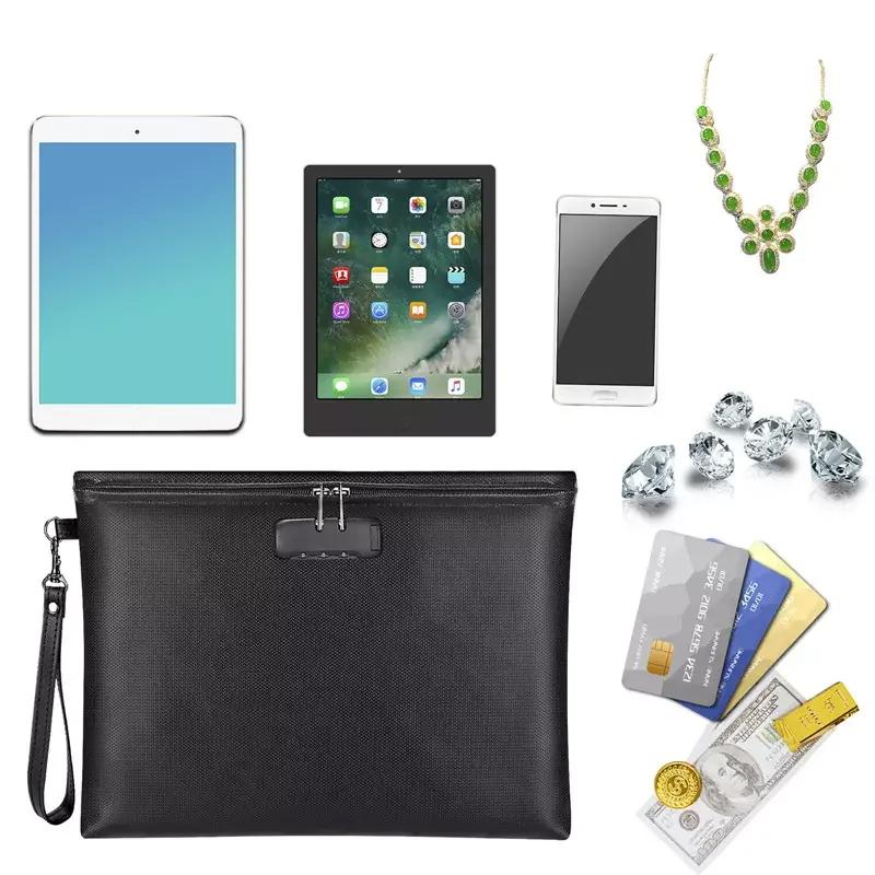 Portable Zipper Bag With Lock Fireproof Waterproof Document Envelope File Folder Cash Pouch Home Office Money Bag Safe Bag