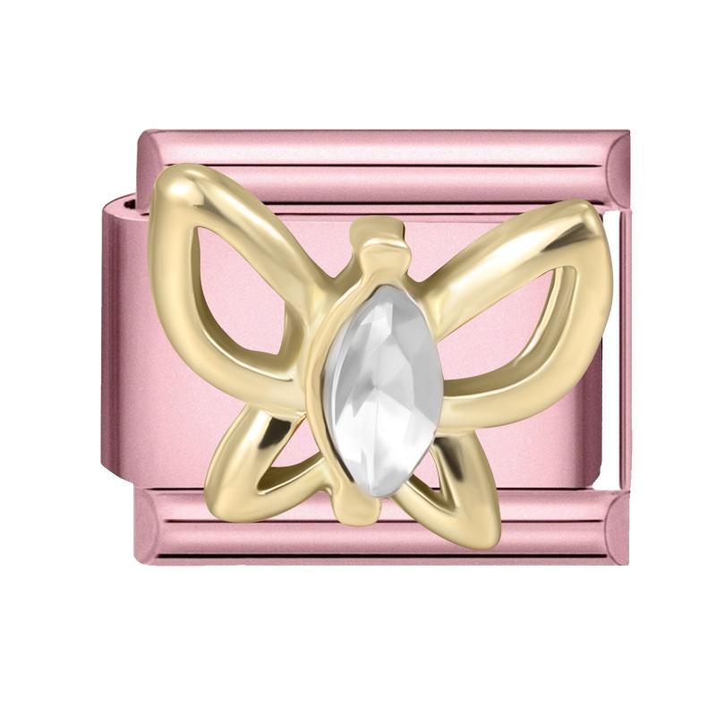 Fashion Pink Dreamy Crystal Butterfly Bow Heart Star Shell Star Charm Fit 9mm Stainless Steel Bracelet Women DIY Making Jewelry