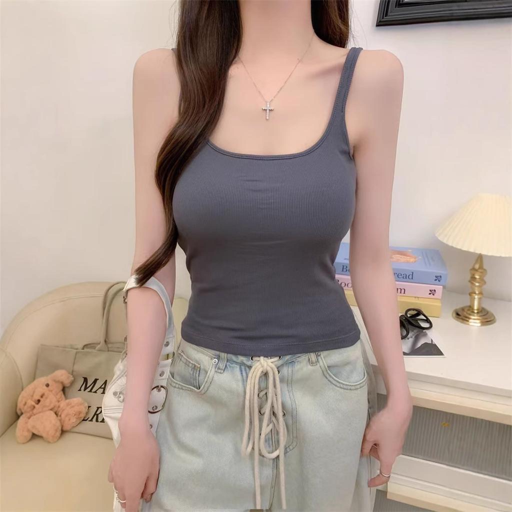 #Human cotton versatile model, small square collar integrated cup vest, polished and slim, versatile sling base, Korean A
