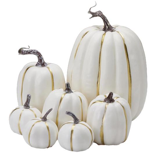7 Pcs Artificial Pumpkins Assorted Sizes Faux Foam Pumpkin Crafts Farmhouse Rustic Fall Table Centerpiece for Halloween Mantel Shelf Decoration
