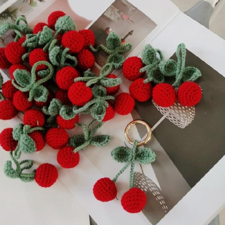 Cute Cherry Decors Keychains Decoration Charming Cherry Design Hanging Pendant Handmade Ornament for Car Mirror and Keys