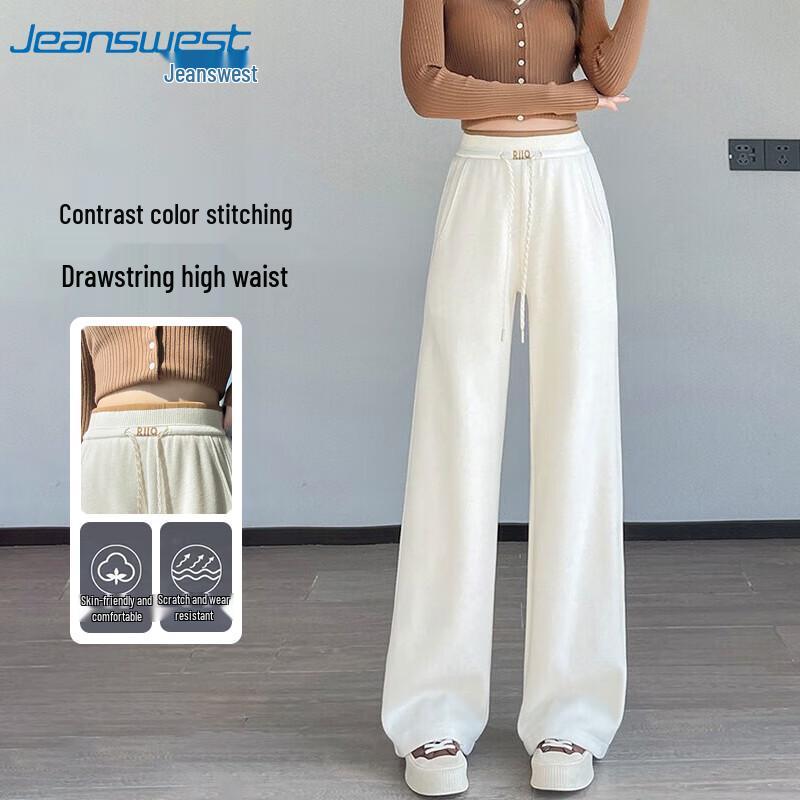 

JEANSWEST Women s High-Waist Drawstring Straight Leg Pants L