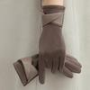 [Warm Gloves] Warm Touchscreen Women's Brown Gloves | Stylish Elegant Bow Accents, Full Finger Design, Polyester Material