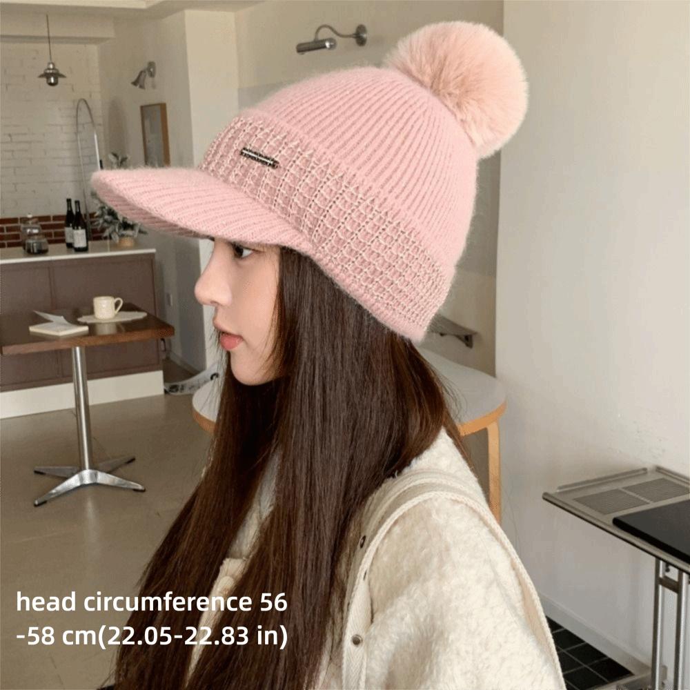 Knitted Winter Baseball Cap Windproof Brimmed Windproof Hat Thermal Knit Visor Beanie Girls