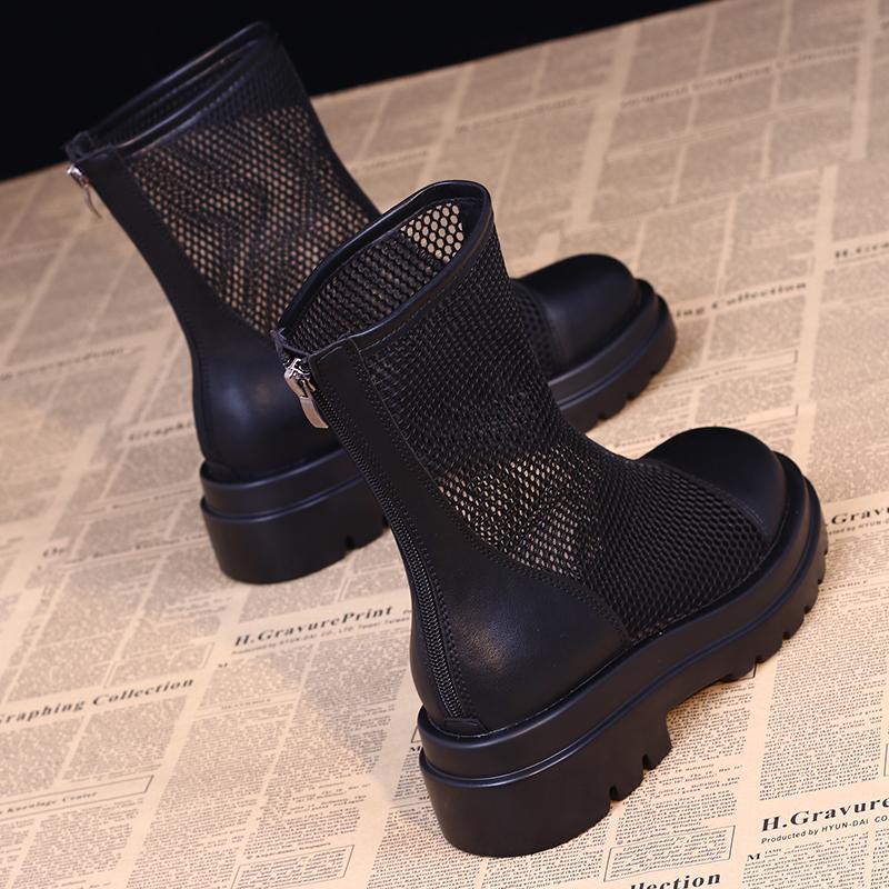 Women Sandals Inside Mesh Hollow Out Women Cool Boots Summer Breathable Versatile Mesh Boots with Increased Height Comfortable