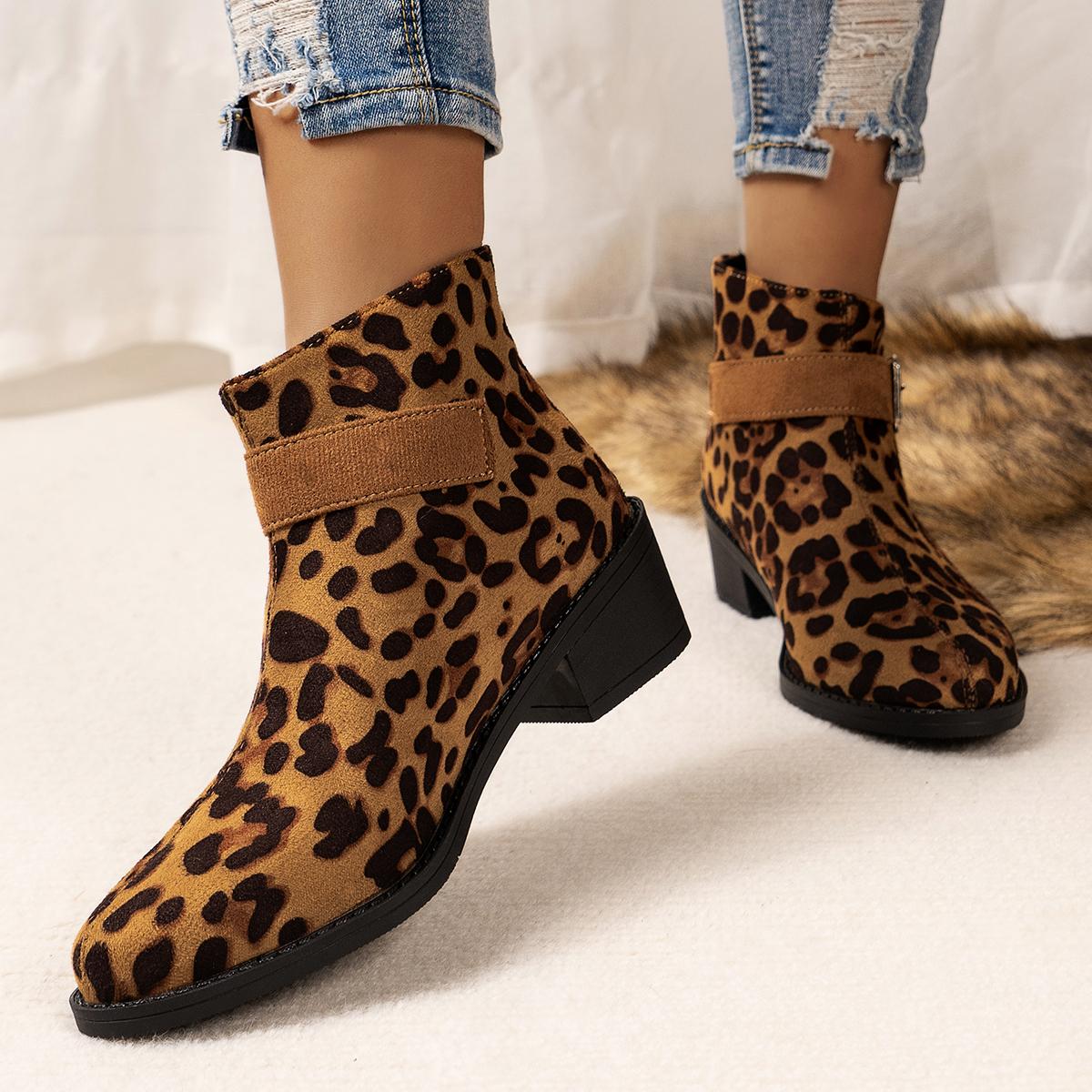 

Fashion 2024 New Ankle Boots Women High Heels Women Shoes Track Design Leopard Print Shoes for Women Thick Pointed Fashion Western Boots 35 цветной печати леопарда