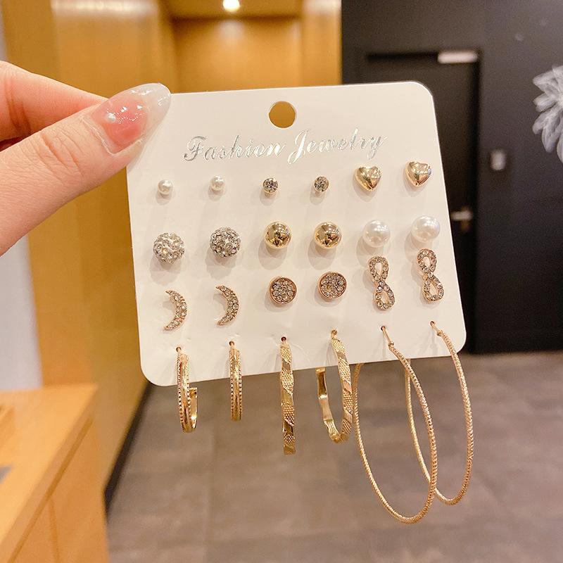Stud Earrings Set For Women Statement Heart Star Snowflake Flower  Pearl One Week Minimalist Set Of Earrings Gift
