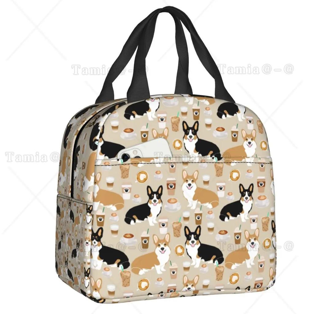 Coffee Welsh Corgi Dog Resuable Lunch Boxes Women Waterproof Cooler Thermal Food Insulated Lunch Bag Kids School Children
