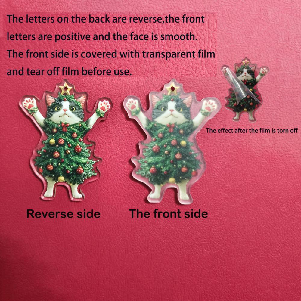 Acrylic flat 2D cute kitten pendant dressed as a Christmas tree can be used for bags,keychains, rearview mirrors Christmas trees and other decorations