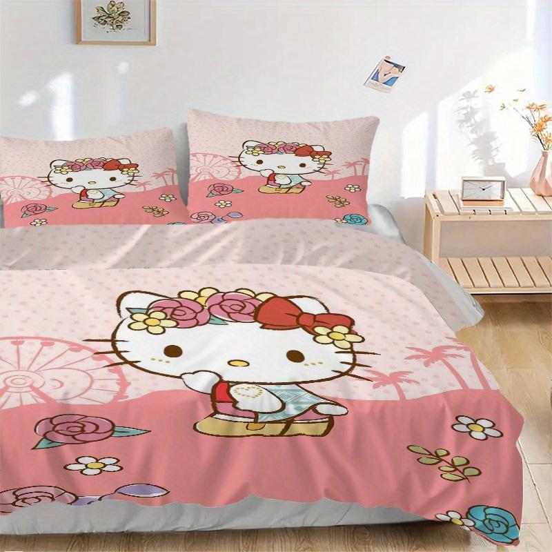 

3pcs Cartoon Theme Hello Kitty Bedding Set - Includes Quilt Cover and Pillowcases, Suitable for All Seasons 135x200cm