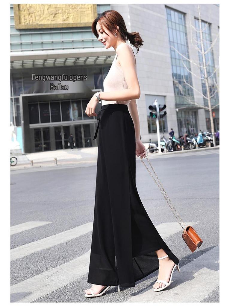 Women's High-Waist Chiffon Wide-Leg Summer Pants with Slit