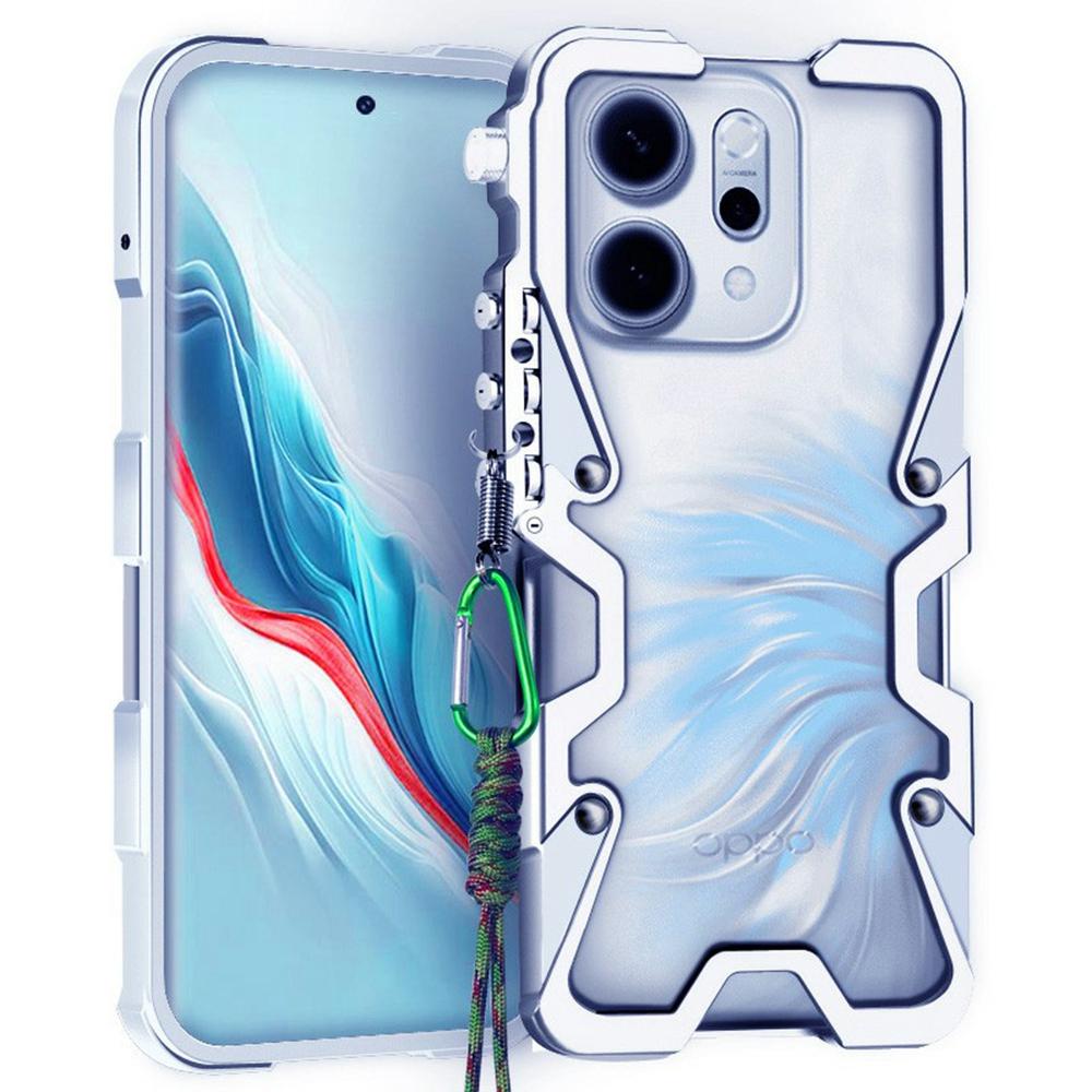 Pro Oppo Reno14 Pro 5G (Globální) Kovový kryt z hliníkové slitiny s nárazníkem a popruhem