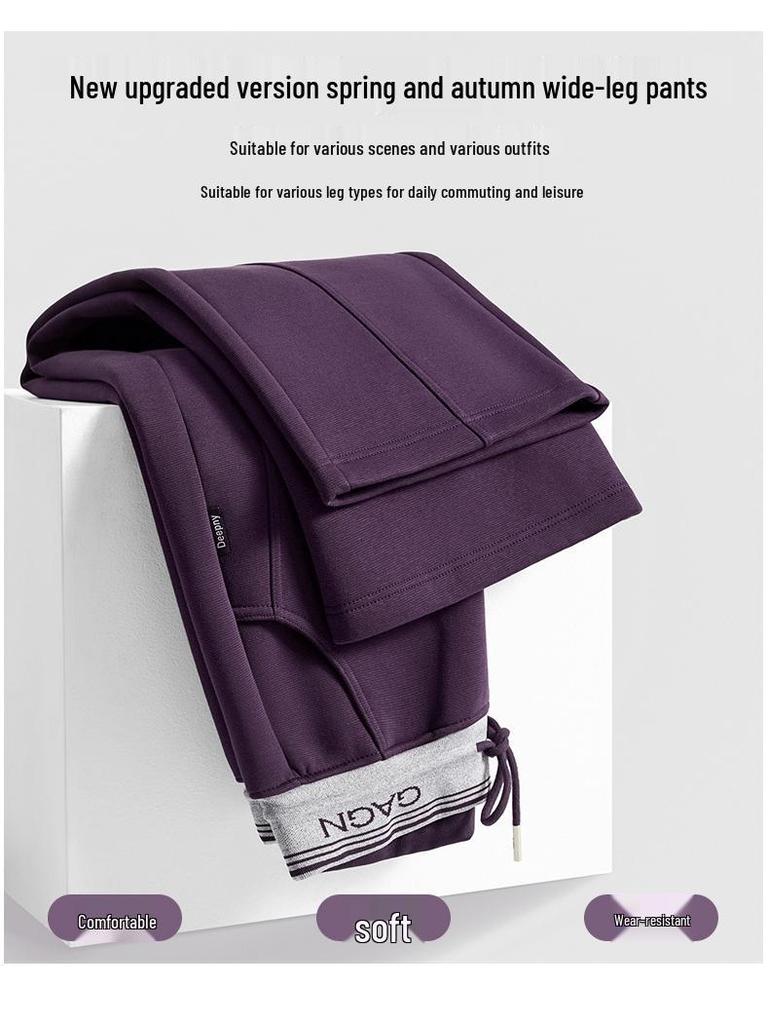 GAGN Women's Gray Wool Wide-Leg High-Waisted Casual Trousers