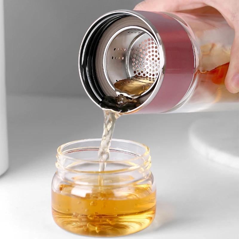 500ML Tea Water Bottle High Borosilicate Glass Double Layer Tea Water Cup Teas Infuser Bottle Tumbler Drinkware with Teas Filter