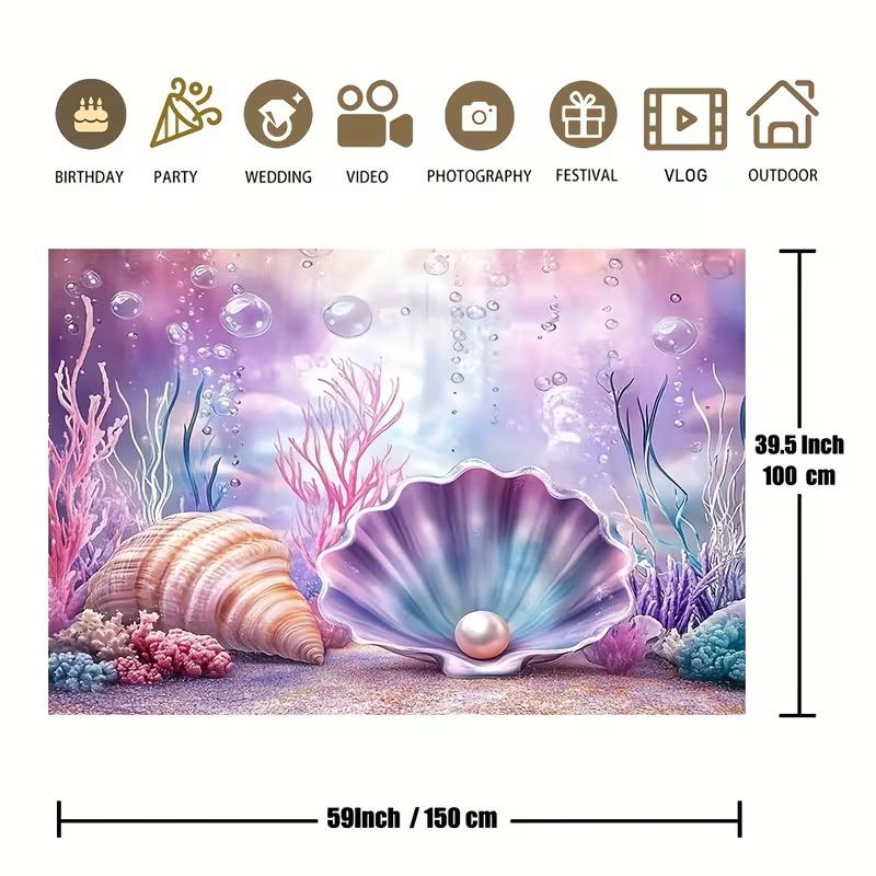 2D Magical Underwater Seascape Backdrop Shell with Pearl Photo Background