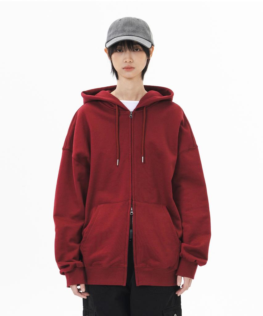 La Felpa con Cappuccio Le Custom The Essential Oversize Liscia con Zip Bidirezionale (Borgogna)