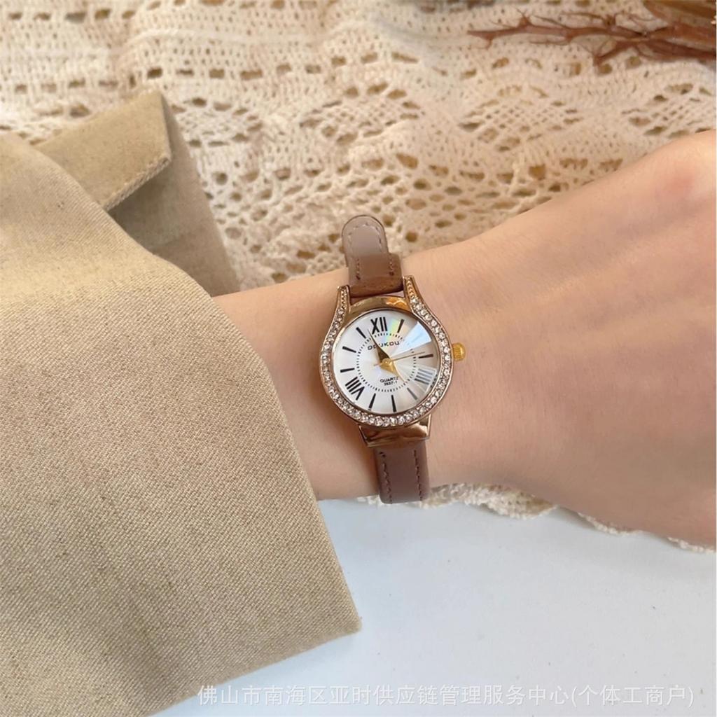 Cardamom Niche Color Fritillary Watch Female Style Student Simple Temperament Drill Surface Round Small Dial
