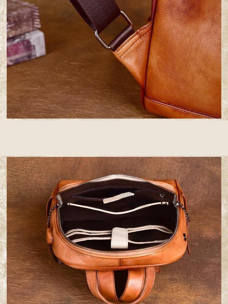 Johnature Rucsac vintage din piele naturală, lucrat manual în relief, pentru femei, pentru petrecerea timpului liber, rucsacuri de călătorie din piele naturală de vacă de mare capacitate