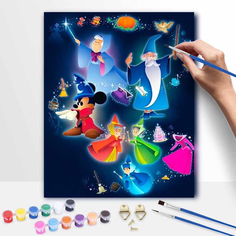 Disney oil painting Mickey Mouse magic wizards fairy art handmade diy painting home decoration gift