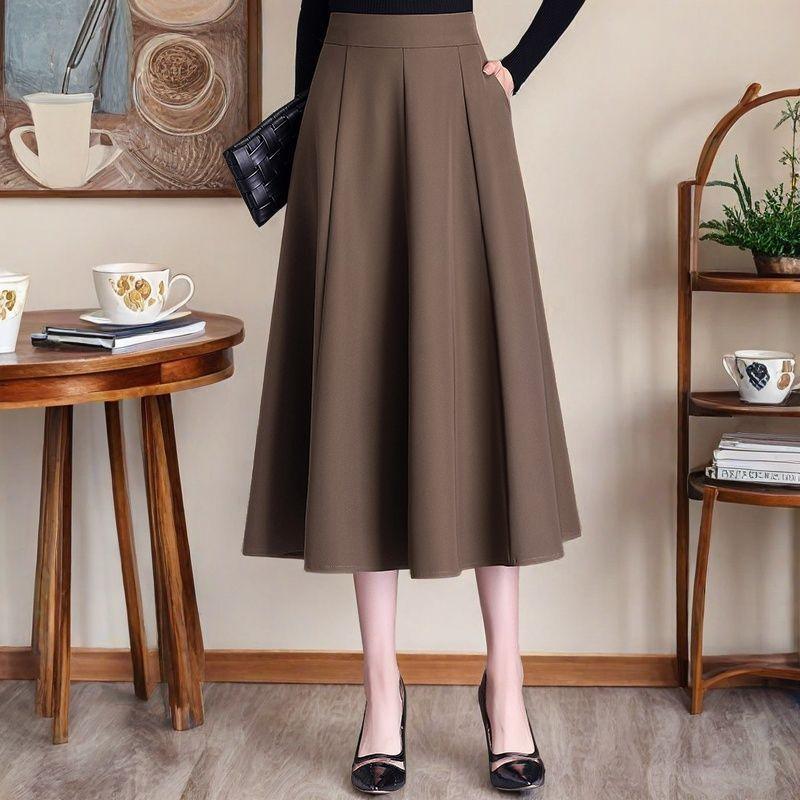 Black Suit Half Skirt, Women's Mid Length Umbrella Skirt Plus Size Skirt Spring and Autumn High Waist A-line Skirt
