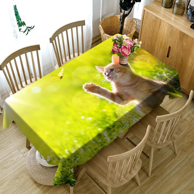 Cute Cat Family Pattern Tablecloth Merry Christmas Waterproof Thicken Rectangular And Round Table Cloth For Wedding
