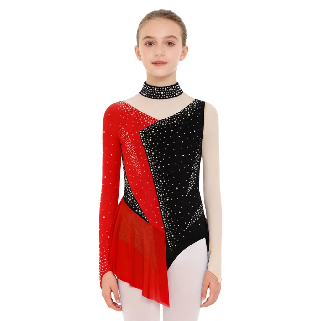 3-in-1 Performance Body für Mädchen: Perfekt für Tanz, Gymnastik & Eiskunstlauf, Mit Strasssteinen, Netzstoff & Druckknöpfen im Schritt