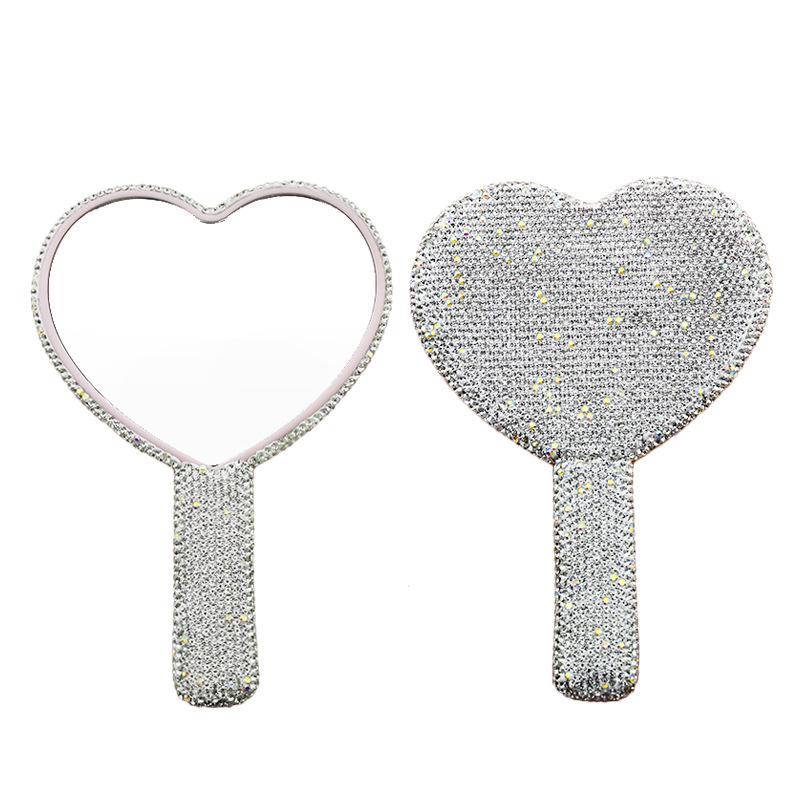 High-Quality Heart-Shaped Crystal Handle Rhinestone Makeup Mirror