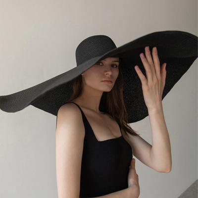 70 cm Overdimensjonert bred solhatt Reise Stor UV-beskyttelse Strandhalmhatter Dame Sommer Floppy Sammenleggbar Chapeaux Engros