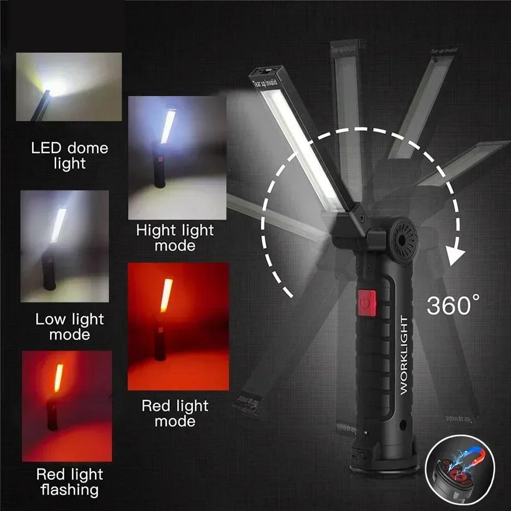 Multifunctional Rotatable Work Light, USB Rechargeable Flashlights w/ Magnet Hook,Ideal for Auto Repair Inspection and Emergency